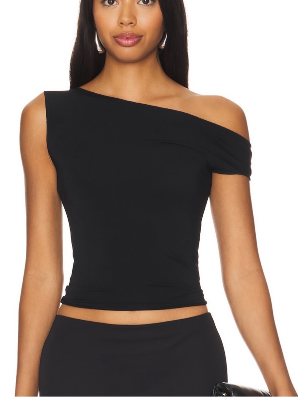 CLYQUE Emily Black Top Asymmetric One-Shoulder Shirt